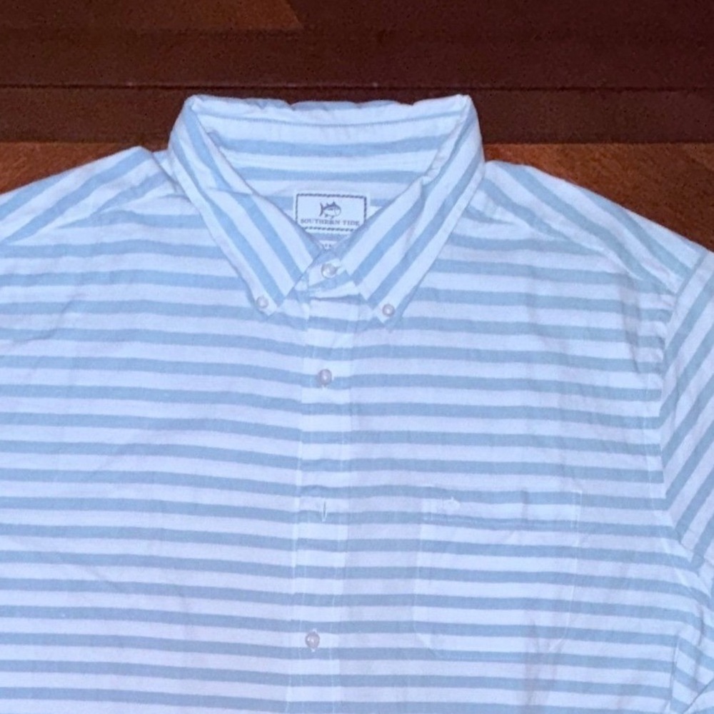 Southern Tide Mens Classic Fit Blue White Striped Shirt Size XL Preppy Coastal